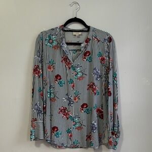LOFT Floral Striped Button Down (size M)